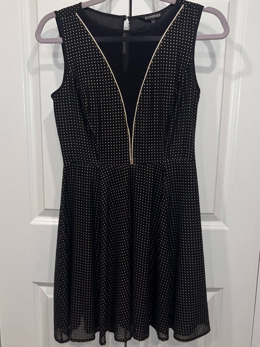 Express Black and Gold Dot Texture Party Cocktail Dress Mini Women's Size 2